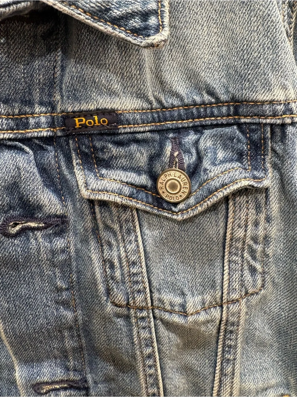 Polo Ralph Lauren Girls Denim Jacket Size 150 Raw Hem Logo Back